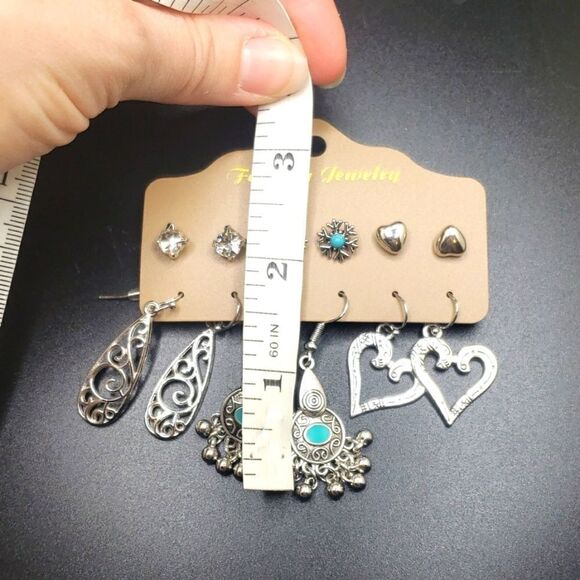 Bohemian turquoise heart snowflake earring bundle set - Picture 2 of 3